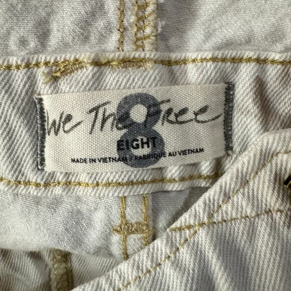 Free People SZ 8 Sunkissed Jean Overalls Zip-Front Frayed Hems Beige We the Free - Picture 9 of 12